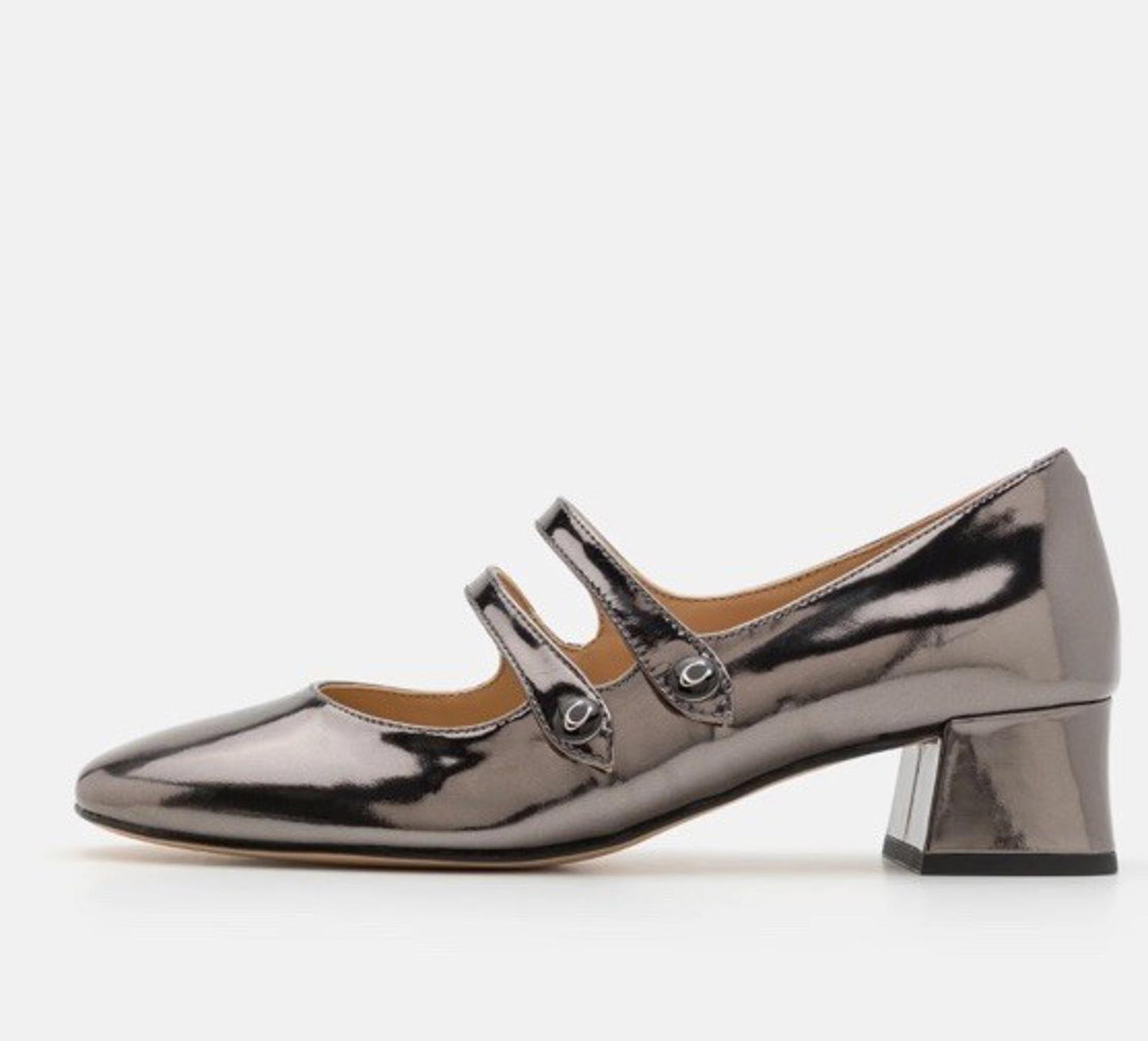 Coach Angelina Mary Jane Flat Pumps Square Toe Block Heel Anthracite 8 BNIB £195